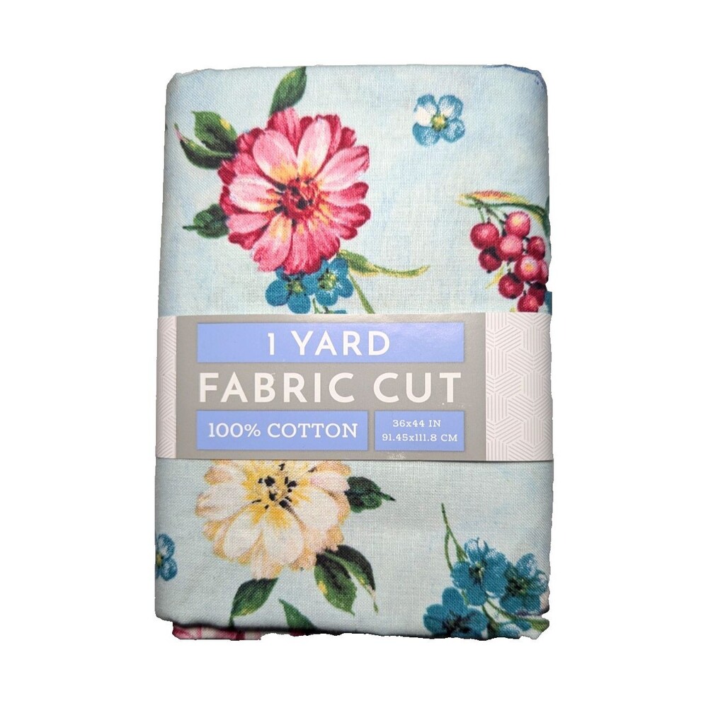 Floral And Berries Sewing Fabric Pre-Cut 1 Yd X 44 In Cotton Craft Clothing NEW